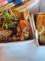 Roasted Potatoes Left Smoked Gouda Cheese Grits Right
